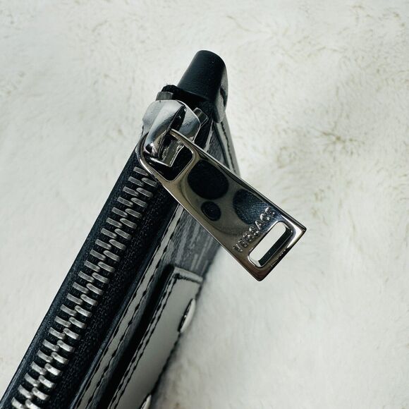 NEW Versace Mini Coin Pouch 5.5” x 4.5” La Greca Rectangular Modular Black Gray - Picture 8 of 11